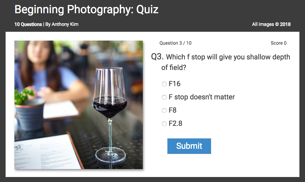 GitHub anthonyphoto/PhotographyQuiz Quiz App jQuery, HTML/CSS